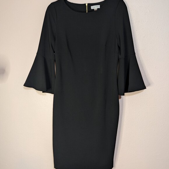 Calvin Klein Black Dress Bell Sleeve Round Neck  Size 8 - Picture 2 of 9